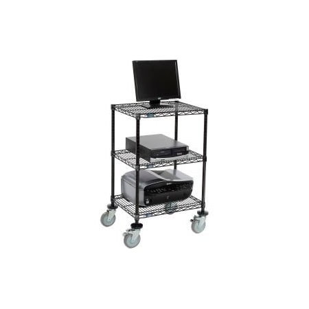 GLOBAL EQUIPMENT Nexel     3-Shelf Mobile Wire Printer Stand, 24"W x 18"D x 39"H, Black 250117BK